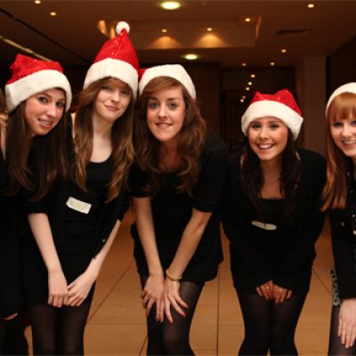 Santas Little Helpers, Aimee Armstrong, Aideen Gilmartin, Claire Stenson, Leanne Currid and Eleanor McDonald at the 4th annual Ladies Luncheon, in the Sligo Park Hotel, Sligo in aid of SHOUT (Sligo Hospital Oncology Unit Trust). Photo: James Connolly / PicSell809DEC11